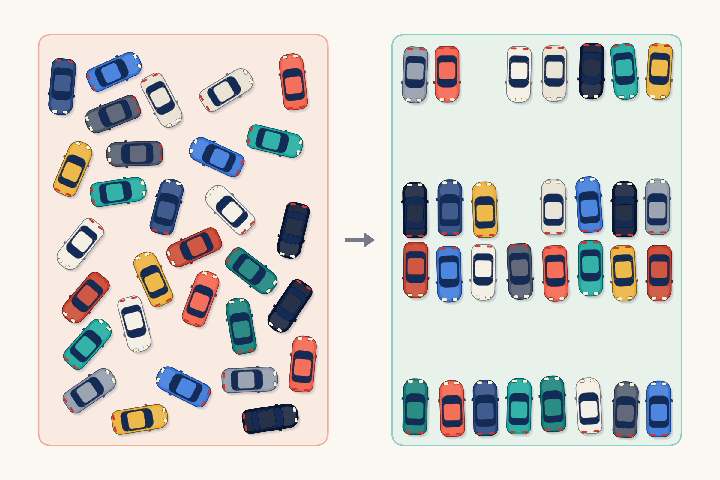 Cars aligning in a crowded parking lot